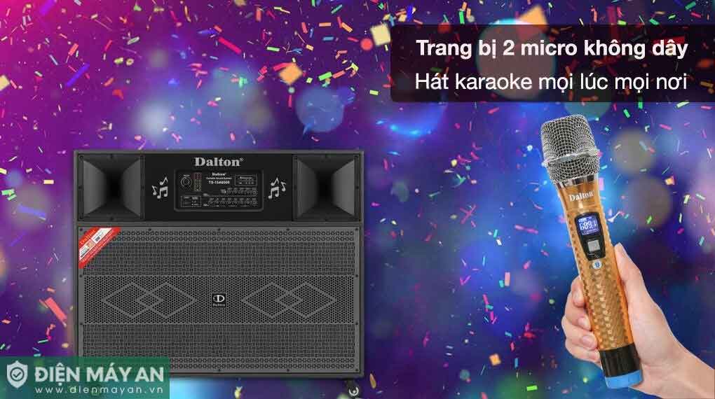 Loa karaoke Dalton kèm micro không dây cầm tay trên nền pháo giấy nhiều màu